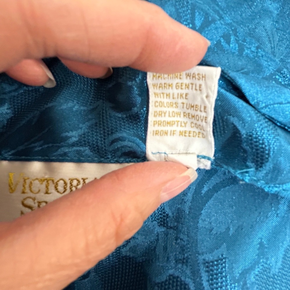 Victoria's Secret Gold Label Satin Chemise Nightgown Size M Teal Paisley 1990s - Picture 7 of 8